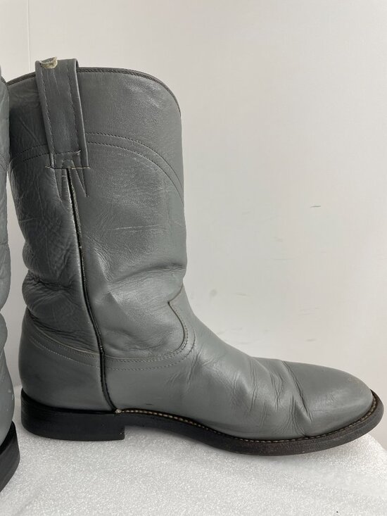 Cowtown Gray Leather Vintage Roper Western Cowboy Biker Boots Men\'s 9.5 D main image 15